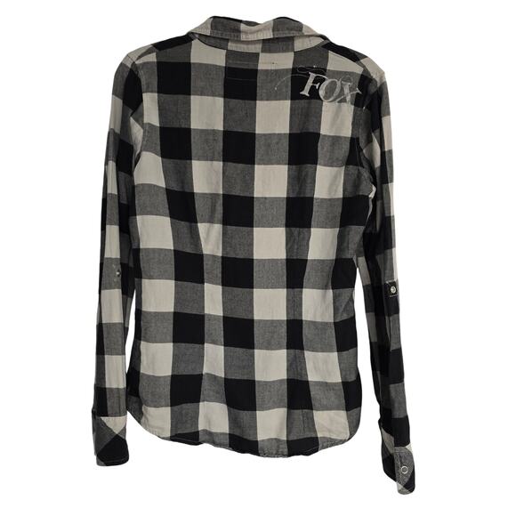 Women's Y2K Fox Black & Gray Flannel Snap Front Long Sleeve Top | Size XS - Picture 2 of 11